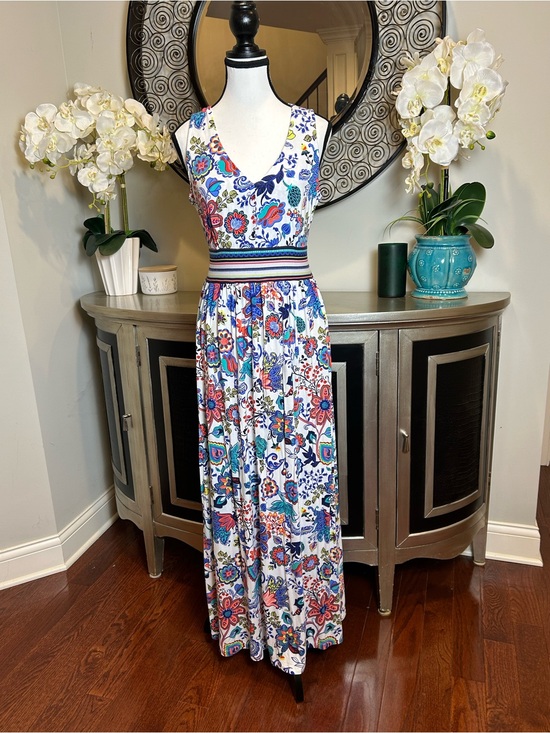 Milly Dresses & Skirts - Milly White V-Neck Maxi Dress with Multicolor Floral Print